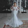 Sparkly Lace Wedding Dress Mermaid Illusion Bodice vestido de noiva Long Sleeve Sheer Neck Appliques Bridal Gowns Spring