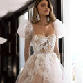 Chic Champagne Princess Lace and Tulle Modern Wedding Dresses Sweetheart Long Puffy Sleeves Glitter Bride Gowns Plus Size Ivory 26W