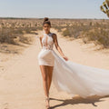 Chic Halter Neck Wedding Dress Side Split Tulle A-Line With Short Skirt V-Backless Vestidos De Novia Beach Elegant Robe Gowns Same As Picture