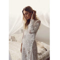 Factory Price 100 % Real Sample Photo Long Sleeve Backless O-Neck Lace Boho Bohemian Beach Wedding Dress Bridal Gown