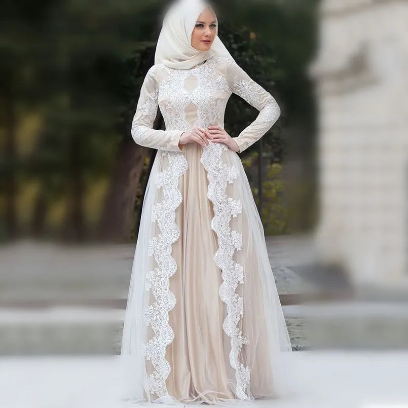 Muslim Wedding Dresses for Women A Line vestidos de noiva 2022 Plus Size Zipper Back Long Sleeve свадебное платье Same color picture