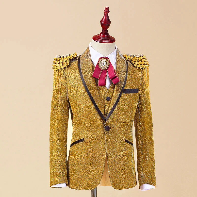 Golden Children'S Boy Suits Blazers Glittering Suits Wedding In The Big Child Flower Girl British Dress Bling Jacket Garcon