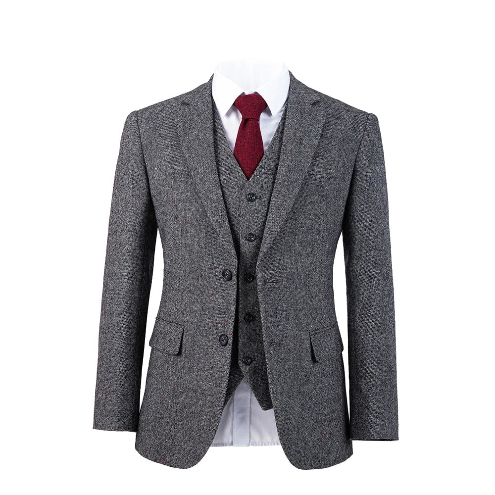 Vintage Grey Wool Tweed Business Men Suits Wedding Suits For Man Bridegroom Groom Wear Blazer Slim Fit Custom Made Tuxedo As Picture