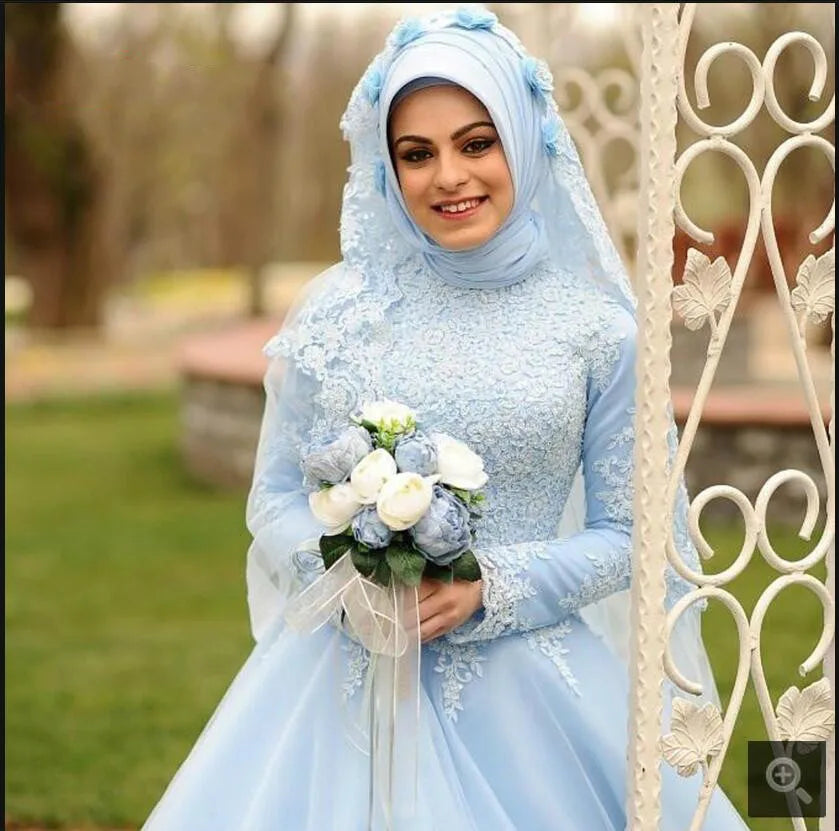 Robe De Soiree Arabic Muslim Long Sleeve High Neckline Wedding Dresses 2022 Ball Gown For Women Dress Including Veils and Scarf