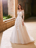 Romantic Wedding Dress For Bride Long Sleeves Sexy Backless Bride Gowns Lace Applqiue A-Line Princess vestidos de novia