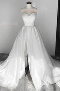 Light Ivory Wedding Dress Court Train Simple Bow Satin Vestido De Novia Mermaid Skirt PrincessDress Bridal Gown