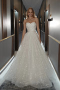 Strapless Glitter Wedding Dress A-line Sequined Shinny Bride Dresses Robe De Mariee Sleeveless Pleated Wedding Gown