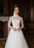 LISM Sparkly Sequined O-Neck Vestidos De Novia A-Line Tulle Elegant Wedding Dresses Illusion Long Sleeves Floor Length