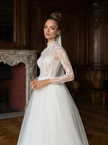 LISM Sparkly Sequined O-Neck Vestidos De Novia A-Line Tulle Elegant Wedding Dresses Illusion Long Sleeves Floor Length