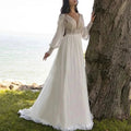 Hot Selling Styles Elegant Bohomia A-line Wedding Dress Sweep Train V-neck Puffy Sleeve Beach Bridal Gowns Vestido De Novia