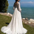 Hot Selling Styles Elegant Bohomia A-line Wedding Dress Sweep Train V-neck Puffy Sleeve Beach Bridal Gowns Vestido De Novia