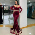 Red Wine Moroccan Kaftan Evening Dress Mermaid Formal Dubai Formal Charming Gold Appliques Celebrity Dresses Plus Size