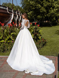 Long Sleeves Wedding Dresses Satin Open Back A-Line Dubai Wedding Gown With Belt Women Long Bridal Dress Vestidos De Novia