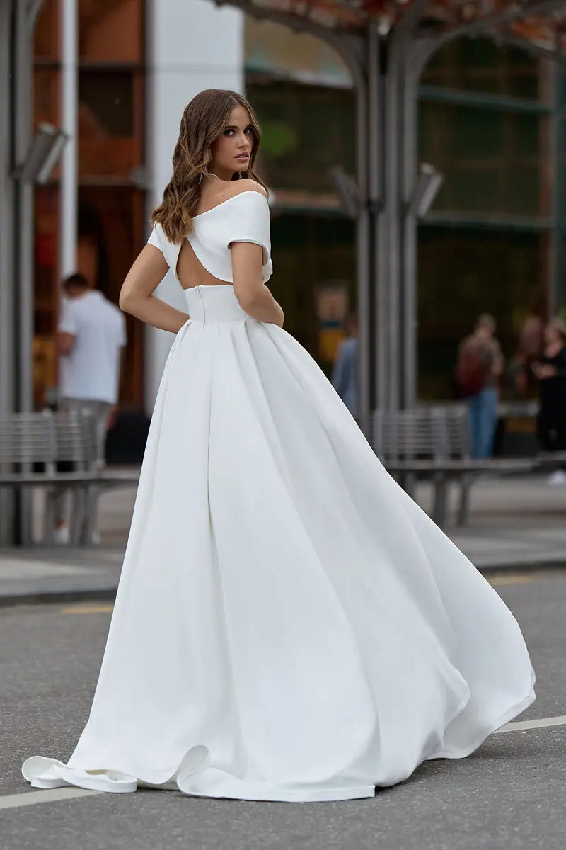 Elegant Wedding Dress A-Line Side Slit For Women Satin Floor Length Off The Shoulder Charming Civil Customize To Measures Robe