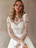 Beautiful Wedding Dresses With Detachable Train O-Neck Long Sleeves Bridal Gowns Lace Appliques 2024 Vintage Vestidos De Novia