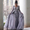 Long Sleeves Lace Muslim Mermaid Evening Dress V-neck Flowers Islamic Dubai Saudi Arabic Prom Evening Gown Long picture color