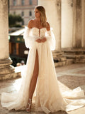 Romantic Sweetheart Neck Wedding Dress Classic Lace Appliques Bride Robe Elegant A-line Long Bridal Gown Robe De Mariée