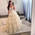 Amanda Luxury Beige Prom Dresses Spaghetti Strap Evening Dress Elegant Sleeveless Lace-up Tulle Party vestidos de fiesta