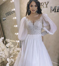 Long Puff Sleeve Wedding Dress A-Line Organza White Lace Appliques For Women Customize To Measures Bridal Gowns Elegant Gorgeous