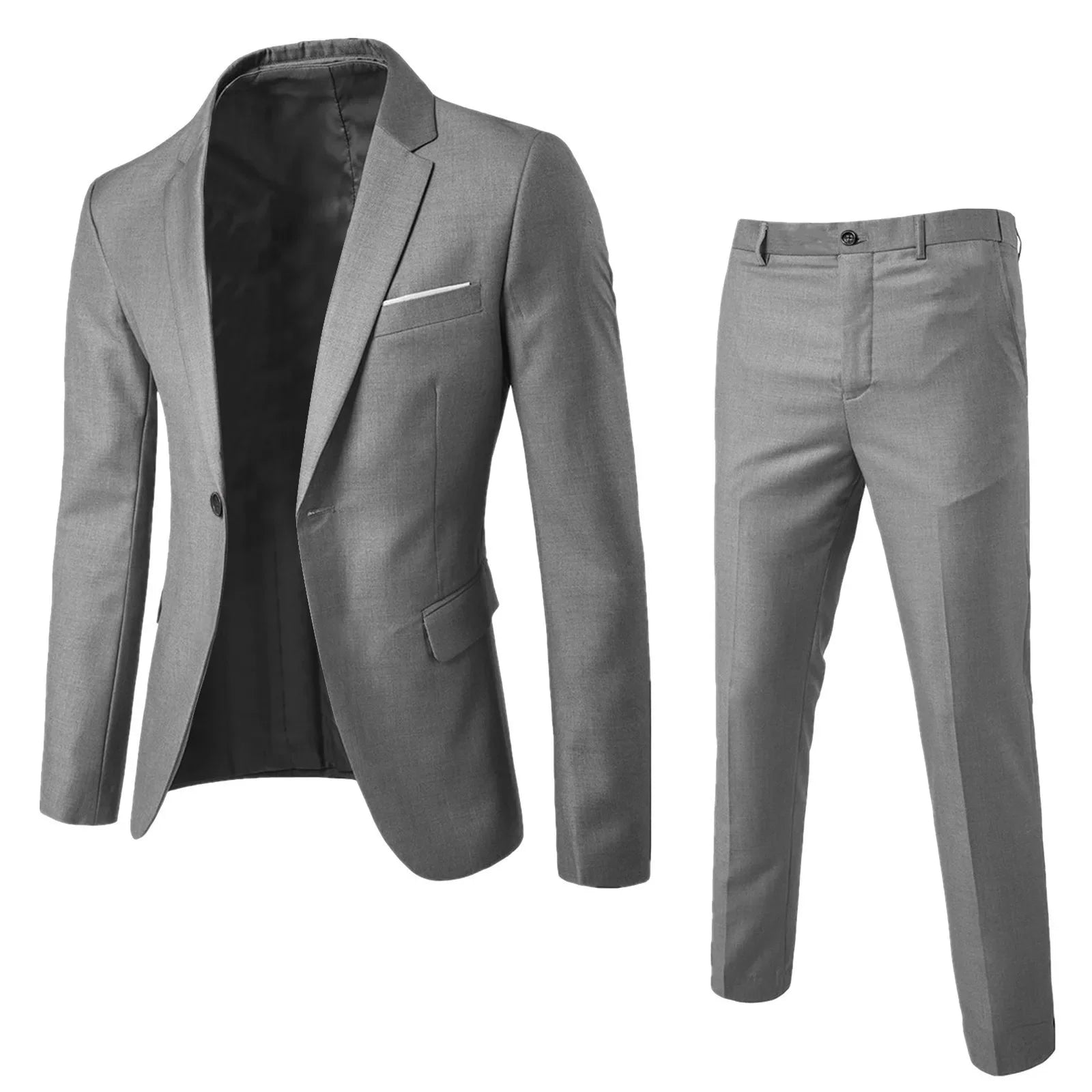 Men's Wedding Suit For Groom Best-Man Groomsman 2023 Pure Color Elegant Blazer Pant Set Slim Men Formal Dress Suit Clothes Grey