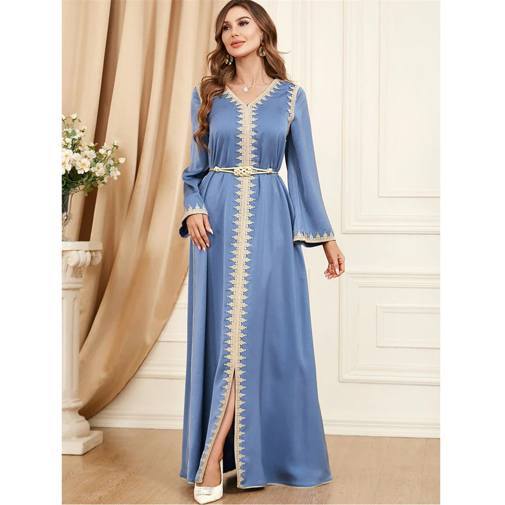 2024 Autumn Abaya for Elegant Women Muslim Gulf Jalabiya Split Hem Maxi Dress Turkey Eid Party Kaftan Morocco Vestido Dubai Gown