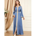 2024 Autumn Abaya for Elegant Women Muslim Gulf Jalabiya Split Hem Maxi Dress Turkey Eid Party Kaftan Morocco Vestido Dubai Gown 03 Blue