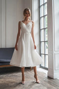 Short Wedding Dress Spaghetti Strap A-Line Backless Customize To Measures Lace Appliques Customize To Measures Ankle Length White