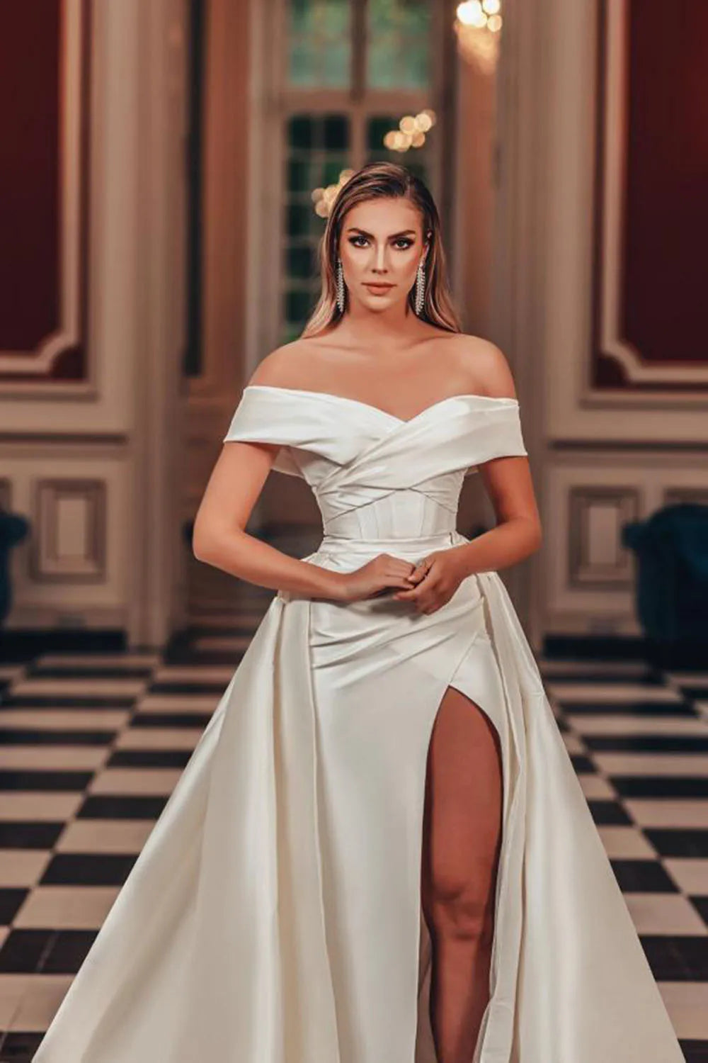 SoDigne Sexy Off The Shoulder Wedding Dresses Side Split Detachable Train Wedding Gowns Women Elegant Party Bride Dress