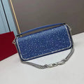 Designer's trendy luxury crystal diamond metal high-tech multi-functional shoulder slung handbag Blue