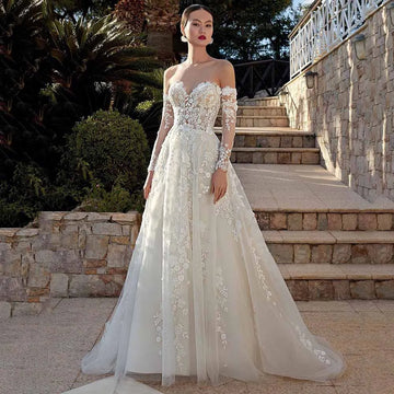 SoDigne A Line Wedding Dresses Detachable Sleeves Bride Dress Floral Lace Women Bridal Gowns vestido de novia Plus size