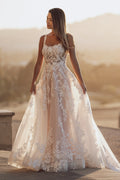 Popular Two Straps Scoop Neckline Full Lace Applique Bridal Grown A Line Wedding Dresses Sweep Train Vestido De Noival