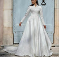 Muslim Long Sleeve Wedding Dresses Newest Elegant High Neck Lace Appliques For Woman Bridal Gowns Vestidos De Novia Ivory