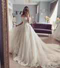 Vintage Off The Shoulder Illusion Full Sleeves Lace Applique Ball Grown Wedding Dresses Formal Bridal Grown Royal Vestido