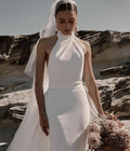 Beach Wedding Dress Sleelevess Halter With Detachable For Women Elegant Satin Bridal Gowns Customize To Measures Floor