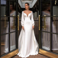 New Arrival Wedding Dress Sheer Mesh Scoop Neck Puff Sleeves Beading Mermaid Bridal Gown with Detachable Train