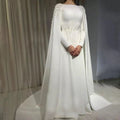 Muslim Wedding Dresses for Bride With Lace Cape A Line Long Sleeves Appliques Moroccan Caftan Bridal Gowns Robe De Mariée