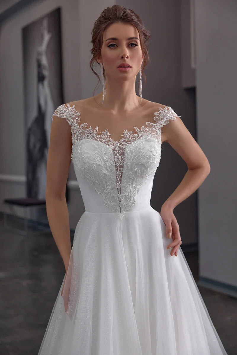 A-Line Wedding Dress Princess Lace Appliques For Women Customize To Measures For Women Scoop Bridal Gowns Stunning Robe De Marie Ivory