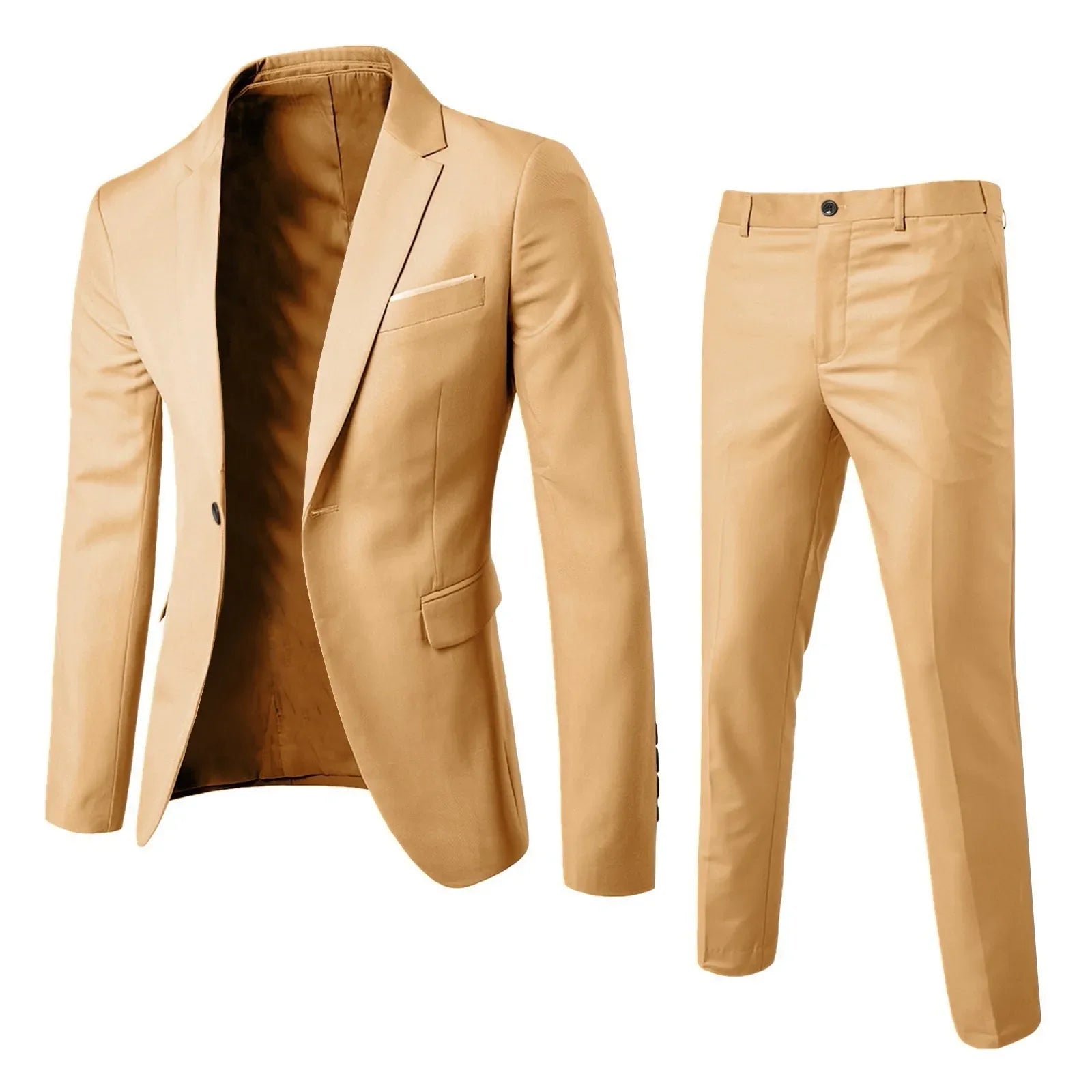 Men's Wedding Suit For Groom Best-Man Groomsman 2023 Pure Color Elegant Blazer Pant Set Slim Men Formal Dress Suit Clothes Khaki