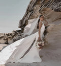 Beach Wedding Dress Sleelevess Halter With Detachable For Women Elegant Satin Bridal Gowns Customize To Measures Floor