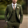 Elegant Men's Suits Full Set (Jacket+Vest+Pants ) Army Green Slim FIT Business Casual Tuxedo Blazer Beige Groom Wedding Suits