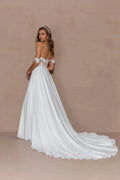 A-line Lace Elegant Bride Gown Sexy Backless Off Shoulder High Slit Wedding Dresses For W Beach Bride Dress Customize To Measure