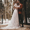 Bohemian Long Sleeves Floral Lace V Neck Outdoor Wedding Dress Elopement Hollow Sheath Modest Pearls Rustic Bridal Gown Ivory