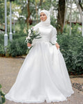 Dubai Muslim Hijab Wedding Dresses for Woman A-Line Chiffon Elegant Bridal Dress with Sleeves Veils Robe De Mariée WHITE