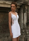 Graceful White Mermaid Wedding Dresses Detachable Train 3 in 1 Lace Applique Sheer Neck Bridal Gown Backless Robe De Mariée Picture Color