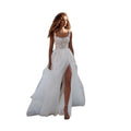 Charming Latest Wedding Dresses Lace Bridal Gowns Side Split Wedding Gowns Square Neck Flowers Robe de mariée Sequined