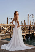 Beach Wedding Dress Chiffon A-Line For Women Side Slit Lace Appliques Floor Length Customize To Measures Bride Gown