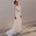 Sirene Sexy Long Sleeves Mermaid Wedding Dress Lace Cut-Out Backless Bridal Gowns Sweep Train Novia O-Neck Illusion Satin Ivory