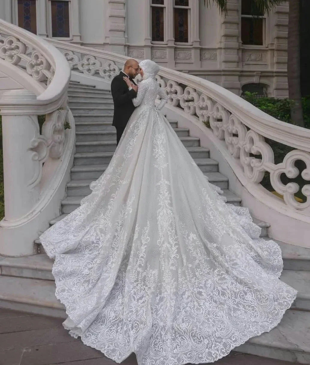 Wedding Dress A Line O Neck Long Sleeves Luxury Lace Bridal Gowns Appliques Robes De Mariees Luxe Custom