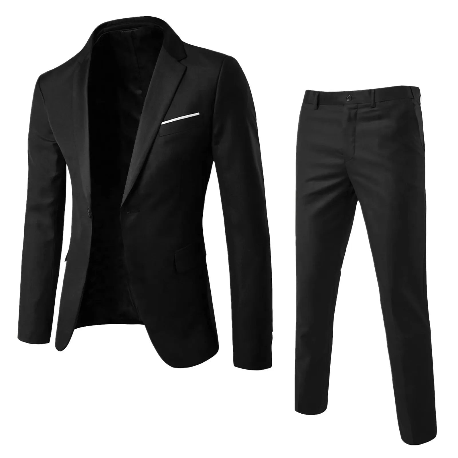 Men's Wedding Suit For Groom Best-Man Groomsman 2023 Pure Color Elegant Blazer Pant Set Slim Men Formal Dress Suit Clothes Black