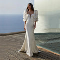 Exquisite Square Neck Satin Mermaid Wedding Dresses for Women Lace Appliques Backless Beach Bride Gown Puff Sleeves Floor Length Ivory